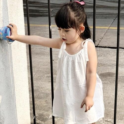 Summer Little Girl Linen Cotton Dress Sleeveless Soft and Thin Cute Girls Bow Jumper Dresses Children Clothes Princess Dress