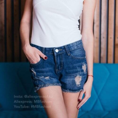 Summer Fashion Casual Women Ripped Hole Tassel Denim Shorts , Destroyed 2018 Blue Jeans Shorts For Woman