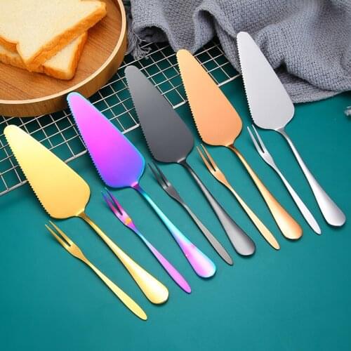 Stainless Steel Cake Shovel Knife Fruit Fork Two Tooth Dessert Fork Pie Pizza Cheese Server Cake Divider Knives Baking Tools