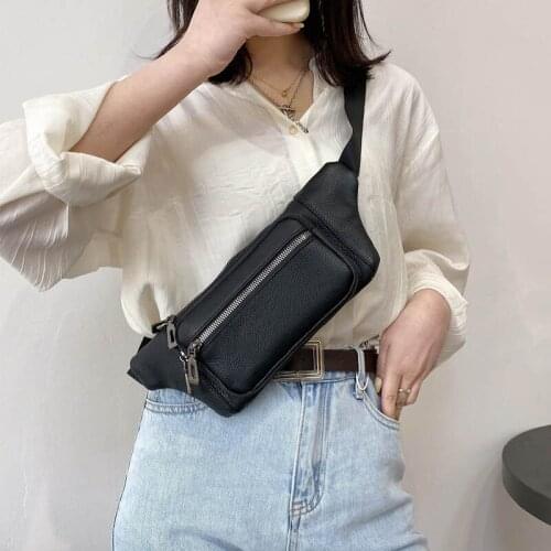 Fashion Black Chest Bag Leather Purse Women Belt Waist Pack Solid Color Crossbody Bags Phone Pouch Unisex Belt Fanny Pack