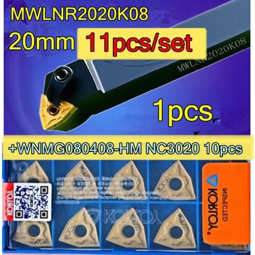 MWLNR2020K08 CNC lathe tool 1pcs + 10pcs WNMG080408-HM NC3020 11pcs/set Processing steel Free shipping