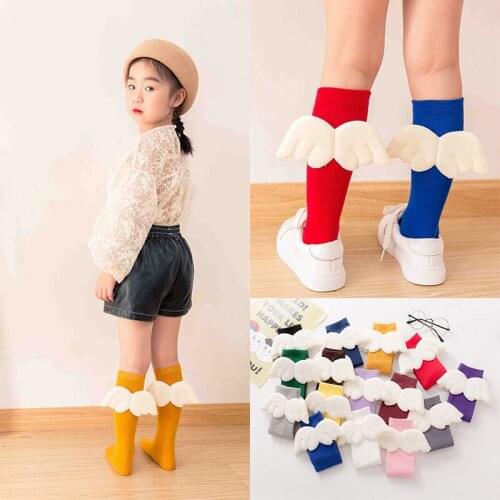 Baby Girls Knee High Socks Angel wing Summer Autumn Cotton Socks Solid Candy Color Kids Toddler Short Socks For Children