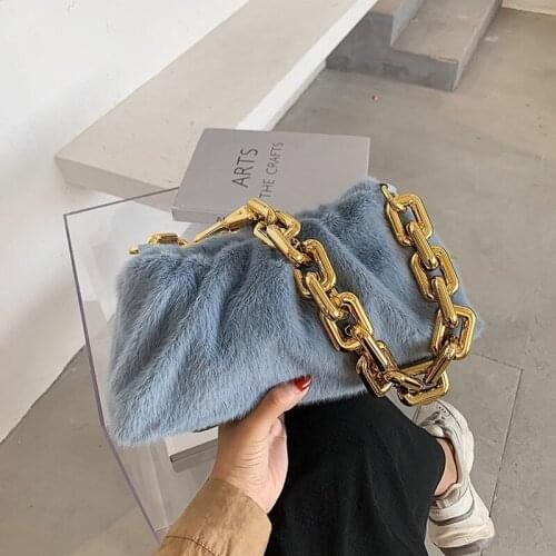 2020 New Thick Chain Faux Fur Women Handbags Fashion Ladies Shoulder Crossbody Bag Designer Casual Female Purses Messenger Bags
