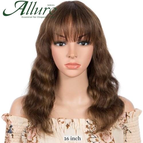 Natural Body Wave Wig With Bangs Human Hair For Black Women Glueless Full Machine Long Bodywave Wig Remy Brazilian Hair Allure