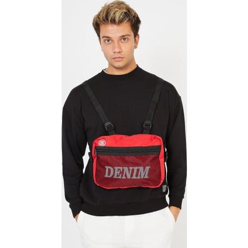 Mens Red Printed Zippered Waist Bag Fashion Waist Bag Mens Universal Sports Travel Chest Bag
