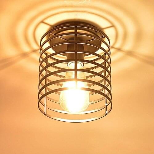 Industrial Ceiling Lamp Shade Fixture for Hallway Entrance Aisle Porch Square Diamond Round Iron Chandelier E27 Pendant Light