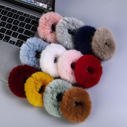 Fashion Girls Elastic Faux Rabbit Fur Scrunchie Hair Rope Mink fur Ponytail Holder Elastic Plush Hair Ring Hair Accessories t19