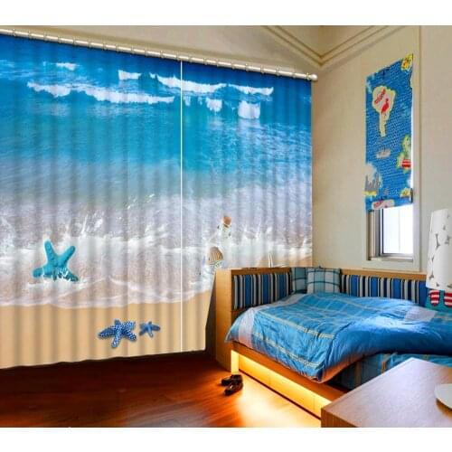 Luxury Blackout 3D Window Curtains For Living Room Bedroom beach wave curtains blue room curtain