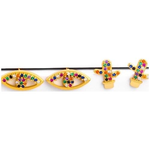 Evil eye cactus multicolor Brass micro pave cz zircon cubic zirconia drop Hoop Earrings studs copper gold plated crystal yhu3