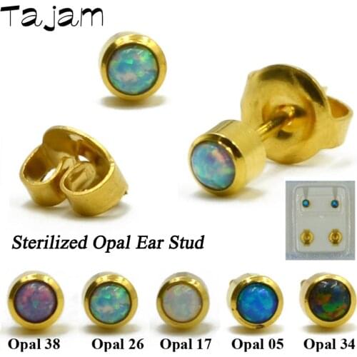 Sterilize Steel Colorful Opal Earring Piercing Body Jewelry Ear Stud Earrings with Push-back Piercing Ear Tragus Helix Cartilage