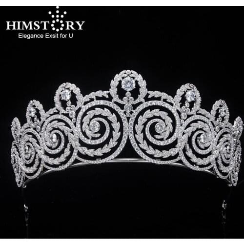 Himstory European Retro Princess Cubic Zircon Tiaras Crown Bridal Hair Jewelry Wedding Hair Accessories Queen Pageant Headband