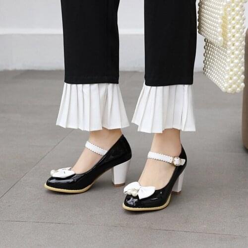 Pumps Spring Autumn new Round head High heels Single shoes sweet mixed Color butterfly Knot Womens shoes high 7cm size 34-48