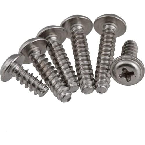 50Pcs M2 M2.2 M2.6 M3 M4 304 Stainless Steel Round Head Philips Screws Flat Tail Self Tapping Screw Pan Head With Washer Screws