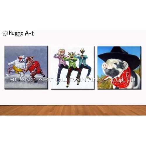 Unframed High Quality Hand-painted Funny Animals Piglet Oil Painting on Canvas Pig Oil Painting for Living Room Dog Paintings