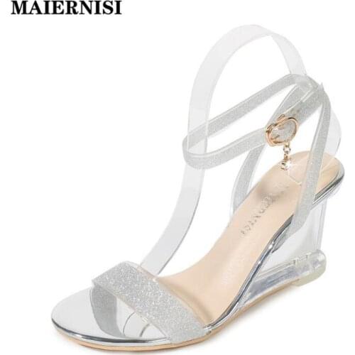 MAIERNISI Wedges Sandals For Women Bling Crystal Female Causal High Heels Open Toe Comfort Fish Mouth Shoes zapatos de mujer