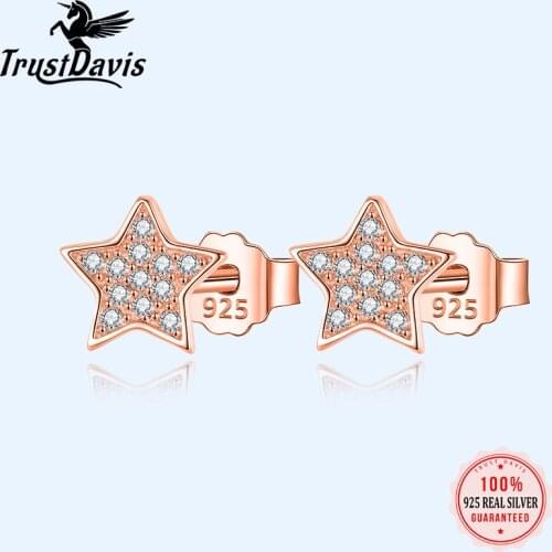 Trustdavis Genuine 100% 925 Sterling Silver Sweet Dazzling Cute Star CZ Stud Earrings For Women Wedding Jewelry Gift DS2185