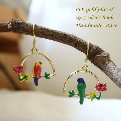 Fashion original design drop oil birds drop earrings Retro antique hoop silver hook earring for women vintage jewelry