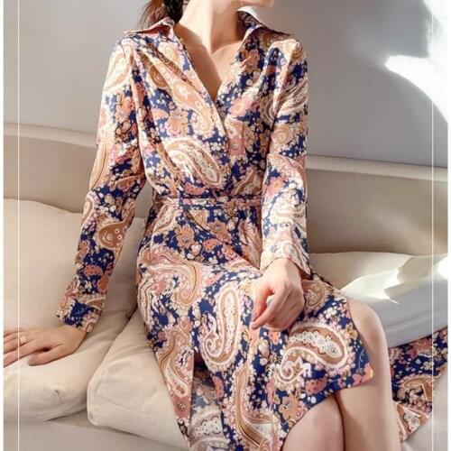 Autumn Fashion Office Women Print Shirt Dress Lapel Long Sleeve Lace Up Commuter Elegant Dress 2021 Vestidos Female Clothing