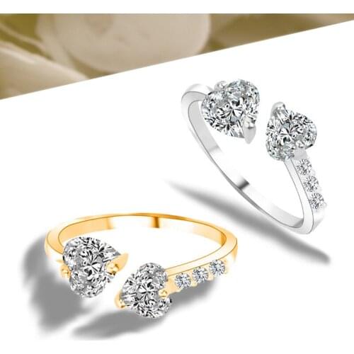 Gold Plated Cubic Zirconia Diamond Adjustable Wedding Engagement Couple Women Bling Crystal Finger Ring Diamond 18K Gold Jewelry