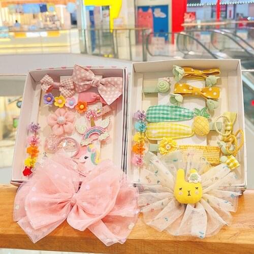 1Set/Set Children Cute Cartoon Flower Scrunchies Rubber Bands Headband Baby Girl Lovely Hair Clips Kid Hairpins Hair Accessories