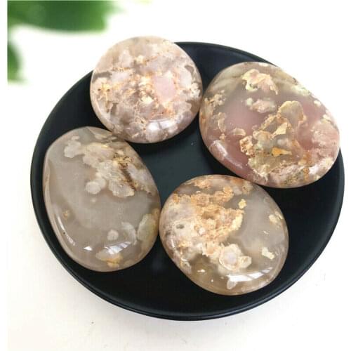 1PC Natural Cherry Blossoms Palm Massage Therapy Polished Stone Agate Crystal Stone Natural Stones and Minerals