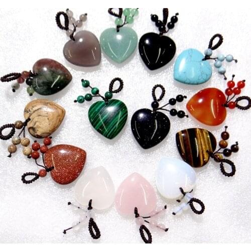30mm Natural stone Turquoises tiger eye Quartz Crystal Heart-shaped pendant for diy Jewelry making Necklaces Accessories6pcs A9