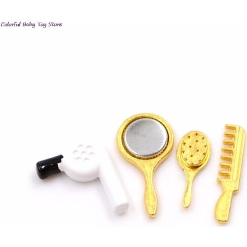 4pcs SetPlastic Comb Hair Mirror Model Building Kits Kids Toys 1/12 Doll House Miniature Bathroom Accessory