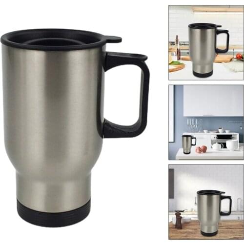 450ml Stainless Steel Silver Travel Blank Sublimation Mug Car Coffee Thermos Cup with Handle and Lid for Heat Press Machine