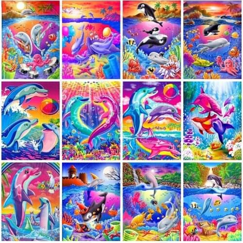 5D Diamond Painting Dolphin Diamond Embroidery Abstract Cartoon Underwater World Rhinestone Mosaic Cross Stitch Round Home Decor
