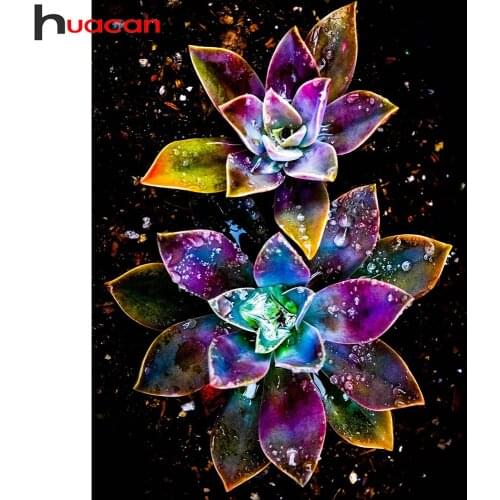 Huacan 5d Diamond Painting Full Drill Fantasy Succulents Flower Wall Decor Diamond Embroidery Mosaic Floral Crystal Diamond Art