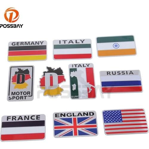 POSSBAY Car Stickers UK/USA/France/Italy/German/Russian/India Flag Logo Badge Emblems Decals For Home Car Motorcycle Decoration