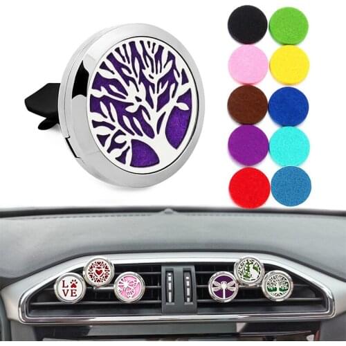 Car Diffuser Vent Clip Essential Oil Aromatherapy Locket Car Air Freshener Tree of Life 30mm 316L Stainless Steel Necklace Gift