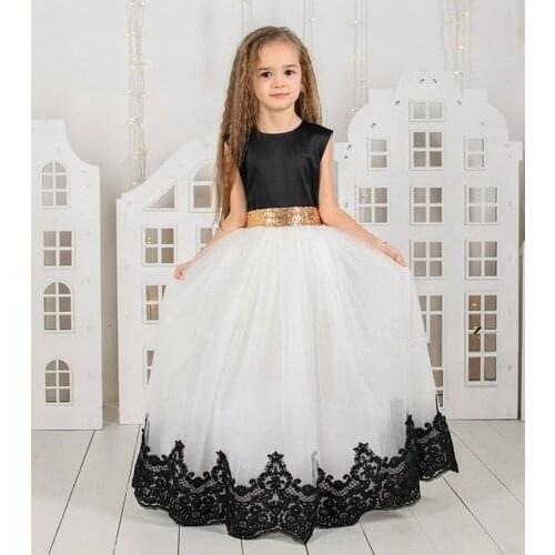 White And Black Girls Princess Ball Gowns Puffy Girls Birthday Party Dresses Black and White Photography Dresses Custom