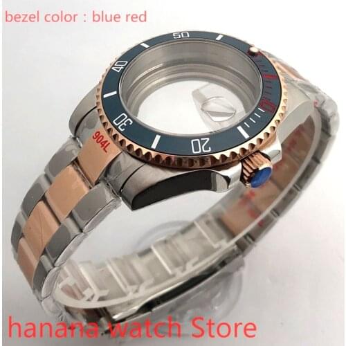 Bliger Transparent cover 904L stainless steel rose gold strap bracelet with 40mm sapphire glass ETA NH36 MH35 case, blue red