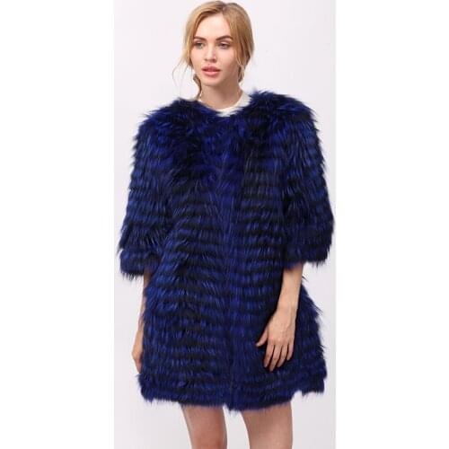 CNEGOVIK fur coat silver fox Dyed blue 78cm long
