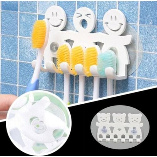 Cartoon sucker type three family toothbrush holder cute smiley face tooth holder