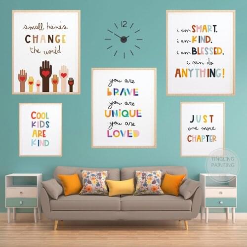 Childrens inspirational prints positive reading posters Nursery school canvas wall art kid room BOHO decoration murals
