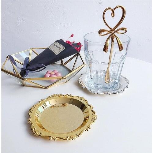 Nordic Style Jewelry Storage Disc Decorative Sundries Organizer Desktop Food Nuts Holding Plate Photo Candle Tray (Golden)