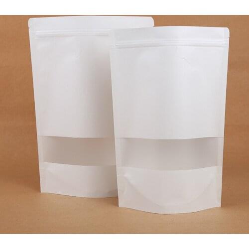 Ferimo 100pcs Zip lock ziplock seal bag white kraft paper packaging storage bags candy coffee tea stand up package