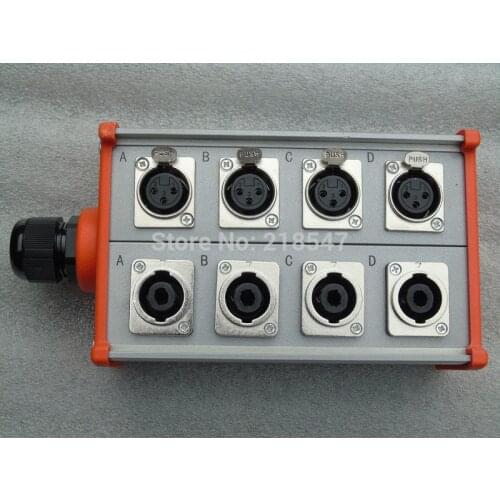 Stage cable box with 4 xlr socket & 4 speakon socket & Wire clip