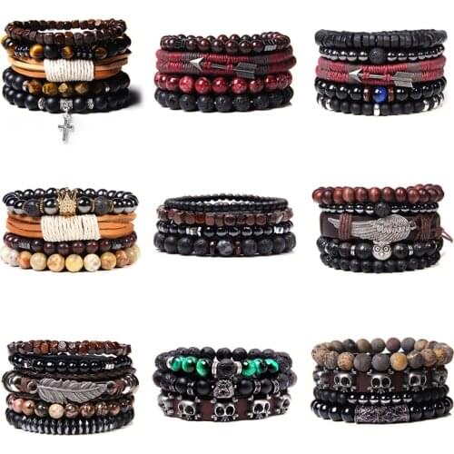 Bracelets Set Natural Healing Energy Labradorite Beads Bracelet Men Black Lava Stone Bangle Silver Color Cross Charm Pulsera Fem