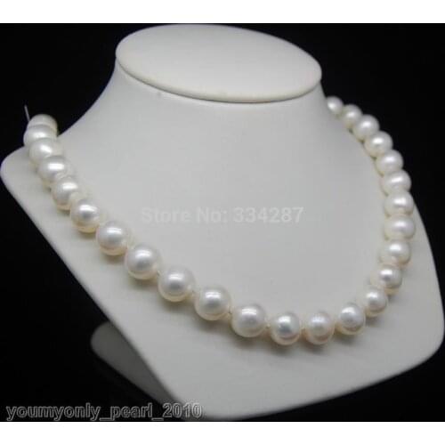 Cultured 10-11mm AA+ white pearl necklaces 925S 18"