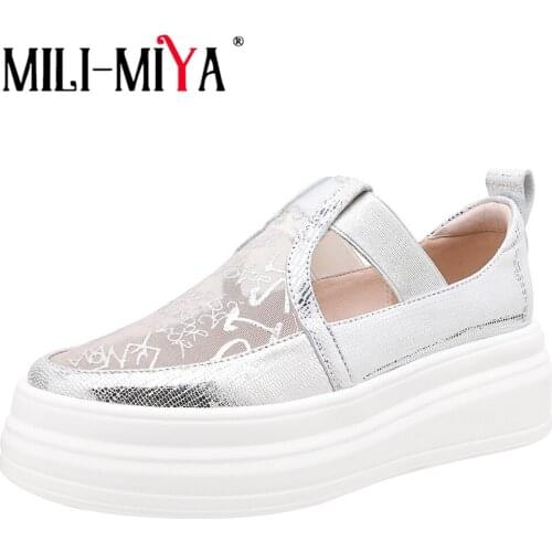 MILI-MIYA Women Casual Shoes Summer Spring Women Fashion Gold Letters Mesh Breathable Hollow Out Platform Thick bottom Sneakers