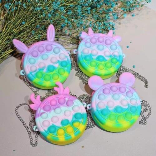 Cute Bag Fidget Toys Reliver Stress Toy Rainbow Push Bubble Simple Dimmer Antistress Toy Children Sensory Game Toy For Kids Gift