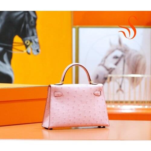 MINI KL，Ostrich，All colors can be customized,Handmade Designer Handbags Famous Women Luxury Genuine Leather Female Top Quality