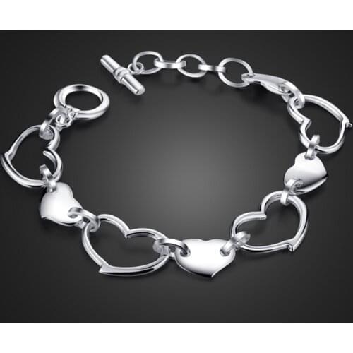 Fashion 100% 925 Sterling Silver Heart-Shaped Bracelet Bangle For Women Solid Silver Hand Catenary Cuff Jewelry Gift