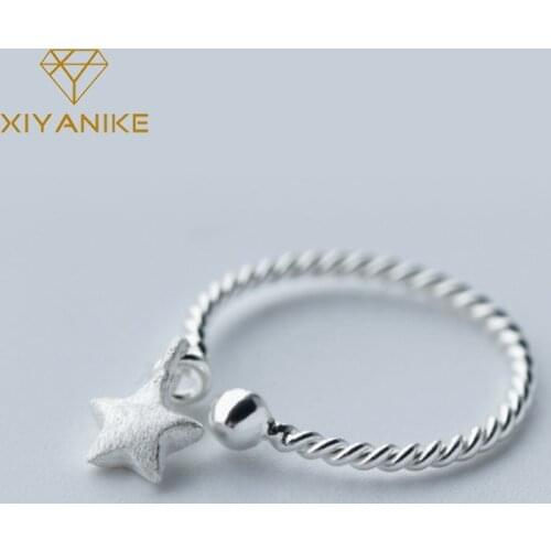 XIYANIKE 925 Sterling Silver Fashion Simple Pentagram Opening Rings Korean Simple Vintage Weaving Party Jewelry Gift for Women