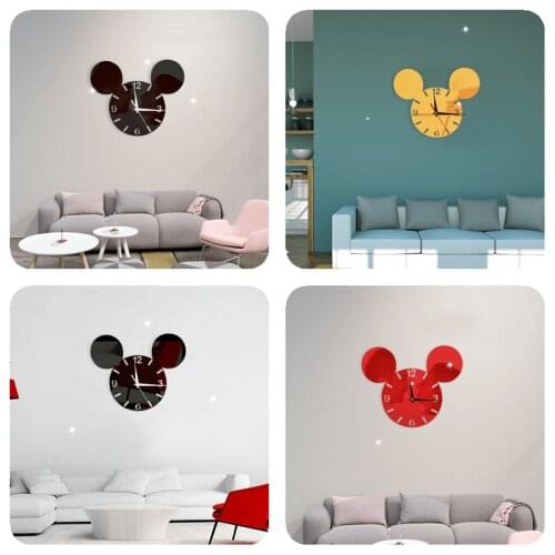 Disney Mickey Wall Clock Fashion Simple Acrylic Mirror Large Dial Clock StudyRoom Bedroom Living Room Wall Clock Home Decoration