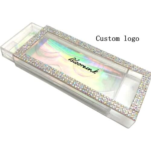 Wholesale 1/50 boxes mink Lashes Packaging Box Bulk Bling Bling Glitter Rhinestone AB Color Square Case Eyelashes Empty Package