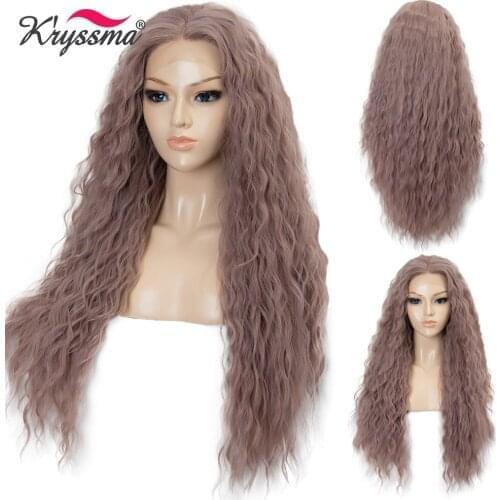 Kryssma Long Wavy Ash Gray Pink Wigs For Synthetic Lace Front Wigs Black Women Cosplay Wig Heat Resistant Fiber
